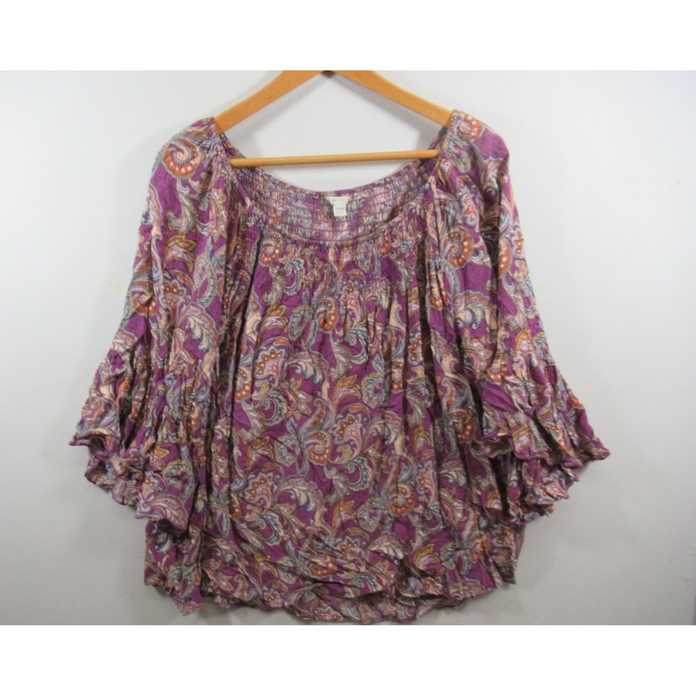 Cato Smocked Peasant Blouse Plus Size 22/24W Purple Boho 3/4 Sleeve Rayon